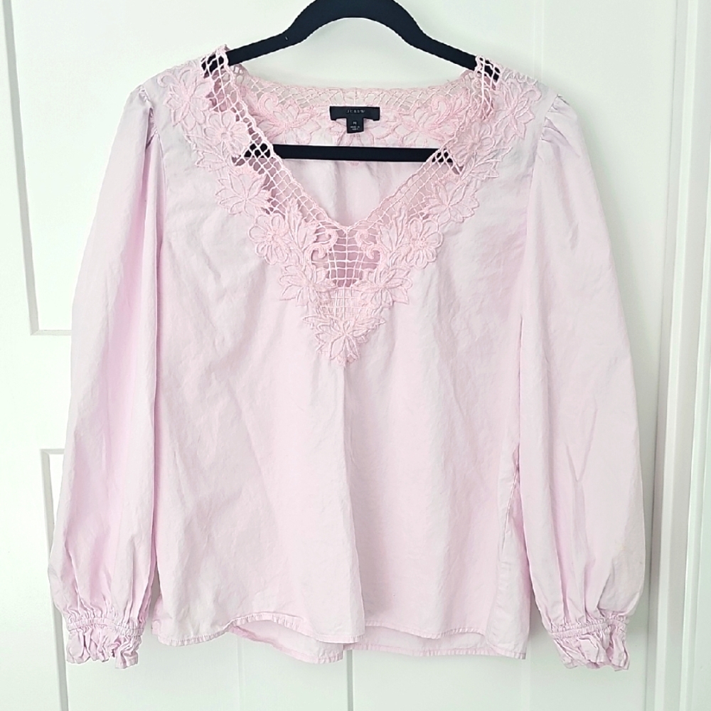 J. Crew Light Pink Lace V-Neck Blouse Size Medium